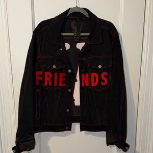 Vlone Black Denim Jacket with Red Lettering
